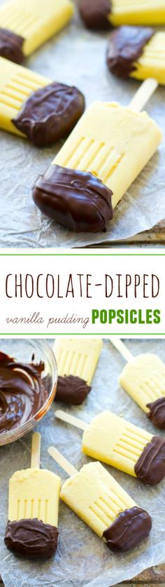 Chocolate Dipped Vanilla Pudding Popsicles