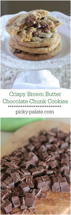 Crispy Brown Butter Chocolate Chunk Cookies! #cookies #chocolate #brownbutter