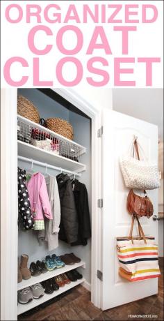 Closet makeover-put 3 shelves above and shoe shelves could be higher, so floor can be used, too.  Love it!