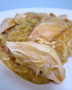 Crock Pot Chicken & Gravy-Combine 2 chicken breasts, 1 can cream of chicken soup, & 1 env chicken gravy mix in a crockpot and cook on low for 4-6 hours. Before serving break the chicken breasts into bite sized pieces. Serve over hot steamed rice. @Plain Chicken.com #slowcooker #crockpot #chicken