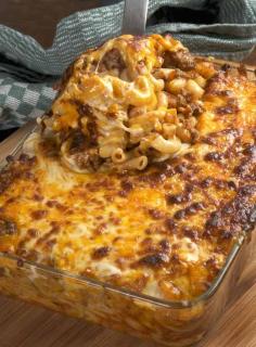 Cheesy Hamburger Casserole ... Not going to ever use the boxed stuff again! (add more tomato sauce)