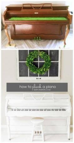 
                    
                        How to plank a piano & a chalk paint piano makeover | simplykierste.com
                    
                