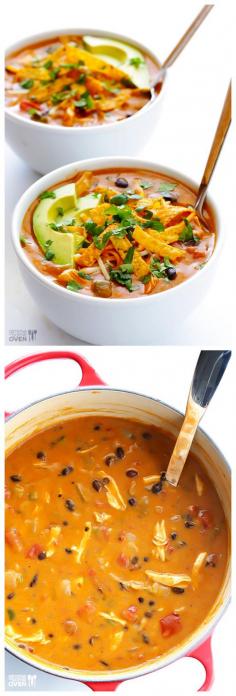 20-Minute Cheesy Chicken Enchilada Soup -- inspired by the popular soup at Chili's #recipe