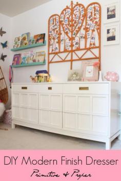 Emmy's New Midcentury Modern Dresser painted with General Finishes Antique White milk paint, and using Rockwell Tools