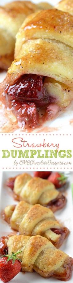 Strawberry Dumplings served with a scoop of vanilla ice cream will be perfect spring and summer treat. #strawberry #recipe #dumplings (Southern desserts, recipes)