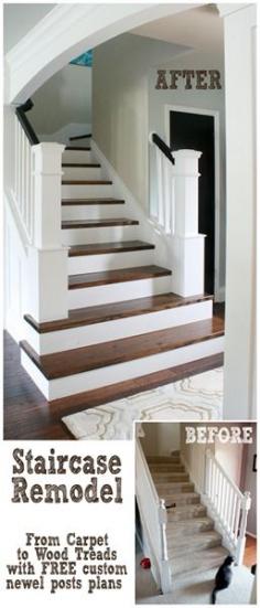 Stair Makeover www.remodelaholic.com removing carpet from stairs and refinishing #diy #stairs #remodeling/ LOVE this look, but are wood stairs slippery?