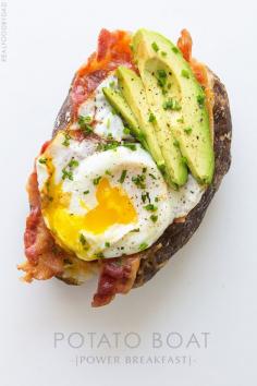 Power Breakfast Baked Potato from Real Food by Dad- really this is just the recipe for making a perfect baked potato. The toppings are where it separates the men from the boys!  Meat Lovers baked potato and a Pulled Pork baked potato ideas included in the post... this is what you make for late weekend breakfasts or late night dinners!