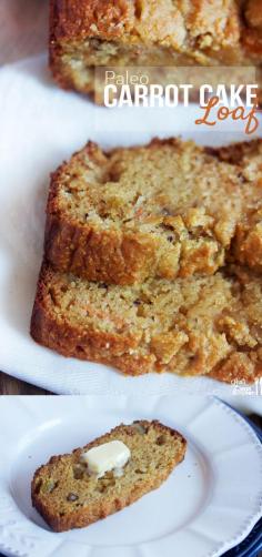 Paleo Carrot Cake Loaf - almond flour, coconut flour, carrots, applesauce, honey, eggs, coconut oil// Very good! It took waaay longer than 20 min to bake though - more like 35min. ~NJR~