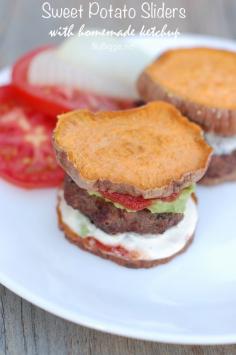 Sweet Potato Sliders with homemade ketchup // hamburgers // gluten free