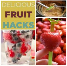 14 Fruit Hacks That Will Simplify Your Life Need to eat more fruit. Fruit ice cubes sound nice. Wonder if it would taste like that flavoured water...?