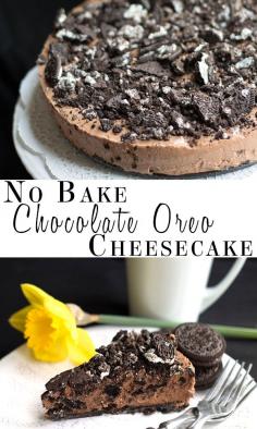 No Bake Chocolate Oreo Cheesecake - Erren's Kitchen - This recipe makes a decadent, tempting chocolate cheesecake that's loaded with Oreo goodness! I might have to try this with Thin Mints.