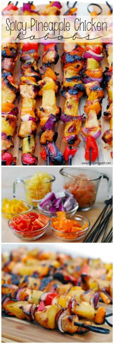 Spicy Pineapple Chicken Kabobs are perfect for the grill! A delicious combo of spicy and sweet. #chicken #recipe #sponsored #grilling substitute gf tamari for soy sauce