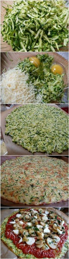 Zucchini Crust Pizza Recipe A Lower Calorie, Lower Carb Choice For Pizza!  #pizza #food (Use cheese sparingly as topping since in crust. This is one looks more promising than some of the cauliflower ones I've tried)