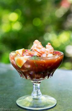 
                    
                        Mexican Shrimp Cocktail ~ Coctel de camarones, a classic Mexican shrimp cocktail with shrimp, tomatoes, hot sauce, celery, onion, cucumber and avocados. ~ SimplyRecipes.com
                    
                