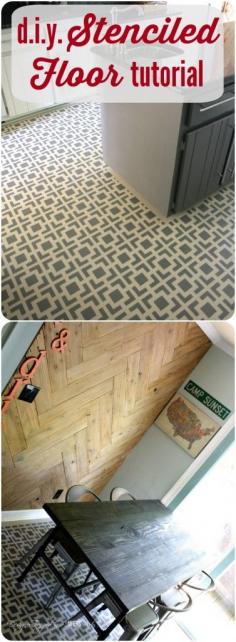 AMAZING! Do you have badly damaged wood floors that you can afford to refinish? This is a great option! Love the look of these stenciled floors! Check out the full tutorial by Designer Trapped in a Lawyer's Body.