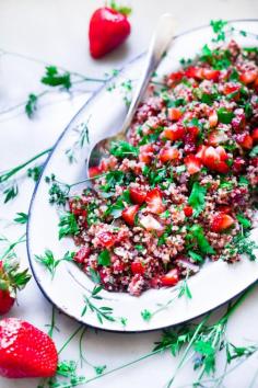 Strawberry Quinoa Tabouli, with toasted pistachios and feta .... a refreshing summer salad! | www.feastingathome.com