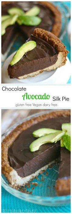 Healthy Chocolate Silk Pie (gluten free vegan dairy free)- Decadent chocolate and avocado blended to a silky pie, no added fat or sugar. avocado, dairy free
