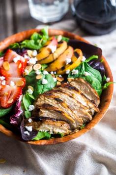 
                    
                        Strawberry Salad with Grilled Nectarines Recipe ~ Strawberry salad is mixed with chicken, grilled nectarines, goat cheese and topped with balsamic vinaigrette for sweet and tangy, healthy summer meal! ~ www.julieseatsand...
                    
                
