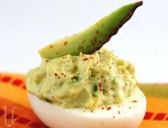 AVOCADO DEVILED EGGS, from Eating Well Living Thin #Appetizers #Deviled #Eggs