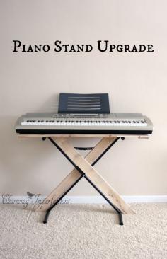 Upgrade a basic metal piano stand by adding some pallet charm. Such a cheap and easy fix!