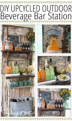 Oh my stars.....this is my next project, I have an old door and I need this for the lake house!!!!! Upcycled Vintage Door Beverage Bar Station