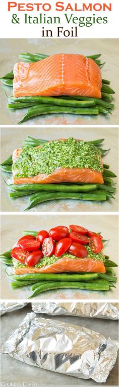 
                    
                        Pesto Salmon and Italian Veggies in Foil ~ This is an easy, flavorful dinner that is sure to please... So delicious!
                    
                