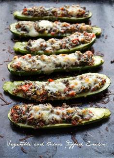 Vegetable and Quinoa Stuffed Zucchini-super easy healthy dinner you can make ahead of time. Incredibly delicious! | Taste Love and Nourish | #zucchini #quinoa #idealshape #vegetables #vegetarian #dinner #makeahead #healthy #lowfat