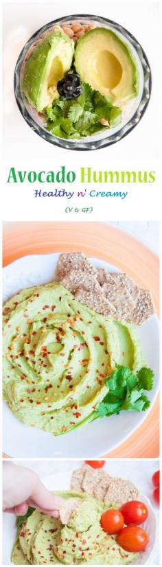 Healthy Avocado Hummus Recipe without Tahini! | VeganFamilyRecipes.com | #dip #appetizer #vegan #glutenfree