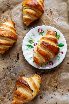 
                    
                        A small batch of homemade croissants. Steps are broken up into 3 days, so nothing is too complicated! DessertForTwo
                    
                