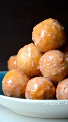 Easy Homemade Glazed Doughnut Holes #recipe from justataste.com