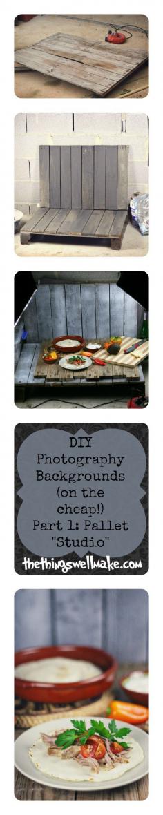 Blog Photography Tips | Photography Tips | Blogging Tips | Looking for an inexpensive way to make yourself a variety of backgrounds for your food and small object photography? Get ideas for taking better food and craft photos for your blog… Or take better pictures for selling small items on ebay… Part 1… Make yourself a pallet studio- on the cheap, and see how you can change it up!