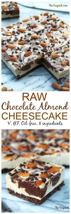 8 Ingredient Raw, vegan, gluten-free, oil-free Chocolate Almond Cheesecake | http://TheVegan8.com | #vegan #cheesecake #raw #desserts #almond #chocolate