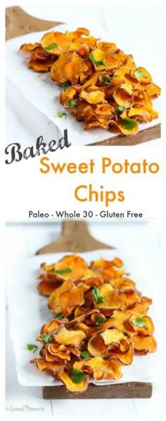
                    
                        Baked Sweet Potato Chips - Crisp and delicious, these salty chips make the perfect healthy snack. Made with just 4 simple ingredients.
                    
                