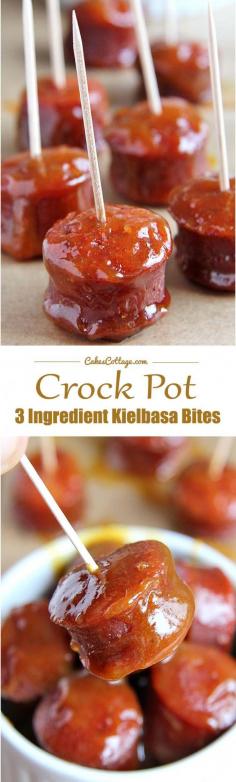 Crock Pot Kielbasa Bites ~ They are incredibly tasty... mmmm ... People grabbed them faster than I could plate them! :) | cakescottage.com | #CrockPot #Kielbasa #Bites. [ Borsarifoods.com ] #appetizers #recipes #food