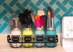 Decrease Drawer Clutter with Painted Utensil Jars          Declutter your apartment with this awesome mason jar organizer DIY project!     http://picturesfunnys.blogspot.com/