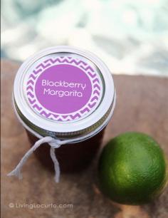 Drinks in a jar- Blackberry Margarita recipe and free party printable tags....