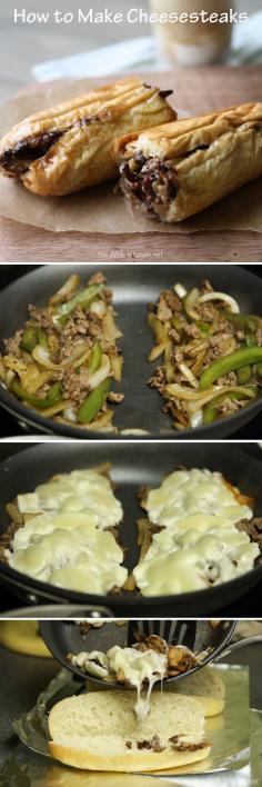 Cheesesteaks from TheLittleKitchen.net. I added sliced hot cherry peppers for kick.  DELICIOUS!!!  smc