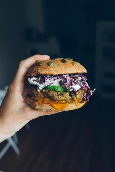 
                    
                        veggie burger with sweet & tangy mustard sauce + radicchio slaw
                    
                