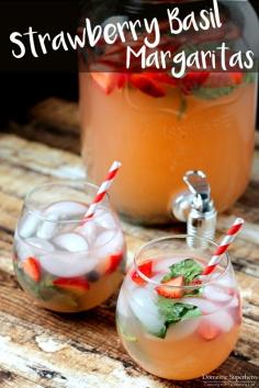 
                    
                        Strawberry Basil Margaritas - Only FOUR ingredients in these amazingly delicious Strawberry Margaritas! I make these for every event and they are always a HUGE hit!
                    
                