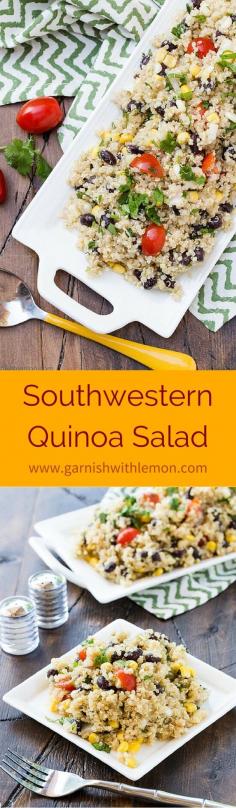 Southwestern Quinoa Salad is filled with black beans, corn and tomatoes, making it the perfect addition to any meal!