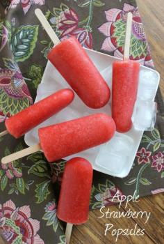 
                    
                        These Apple Strawberry Popsicles taste as good as they look.  There are only three ingredients and are so very fast to get done.   Cold, fruity and refreshing.
                    
                