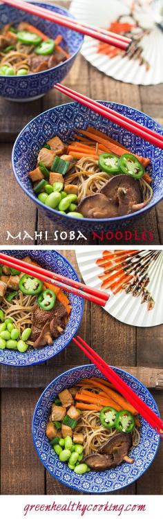 A recipe for a nutrient dense Mahi Mahi Soba Noodle Stir-Fry with edamame, shiitake mushrooms and carrots. Perfect on busy weekdays for lunch or dinner.