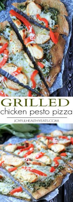 Grilled Chicken Pesto Pizza! | joyfulhealthyeats.com | #grill #summer #light #easy #lowcalorie #healthy #recipes