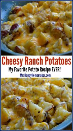 Cheesy Ranch Potatoes – these are my favorite potato recipe ever! You only need 3 ingredients & everyone who eats it RAVES about how delicious it is! Follow all of our boards for more amazing ideas!