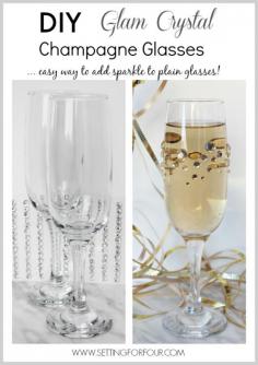 Would you like to dress up your boring champagne glasses with fast, fun and fabulous DIY sparkle? Make these easy Glam Rhinestone Champagne Glasses!.