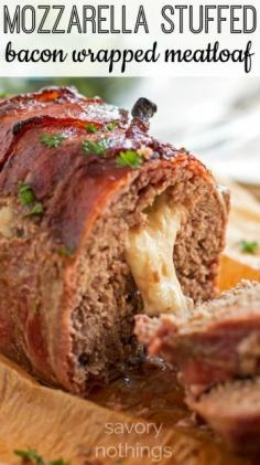 Mozzarella Stuffed Bacon Wrapped Meatloaf Recipe