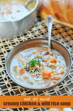 Creamy Chicken & Wild Rice Soup // via Nosh and Nourish #savory #recipe #lovemysilk #dairyfree