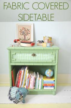 This $15 thrift store side table got a fun fabric-covered makeover...