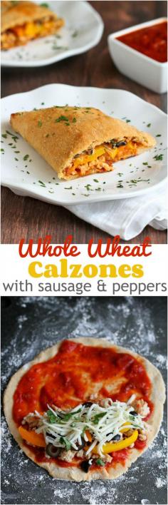 Whole Wheat Calzone with Sausage & Peppers...281 calories and 7 Weight Watchers PP | cookincanuck.com #healthy #recipe