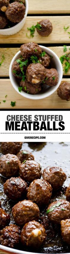 Meatballs stuffed with a creamy spinach filling and melting cheese. These will be your ultimate recipe for dinner parties! | giverecipe.com | #meatballs #spinach
